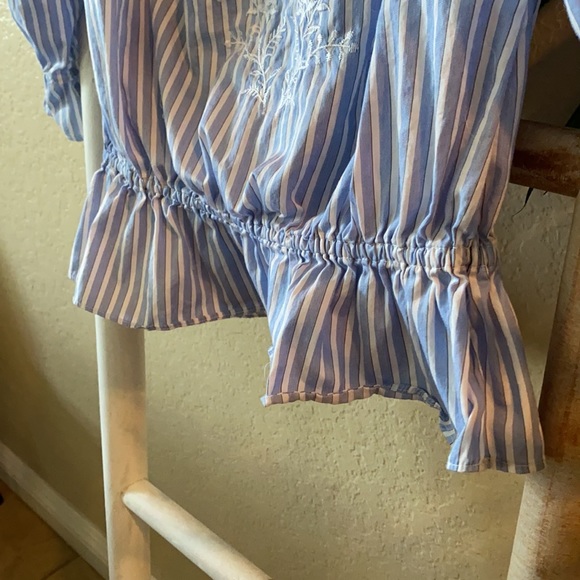 WHBM blue & white striped off shoulder top - Picture 9 of 13